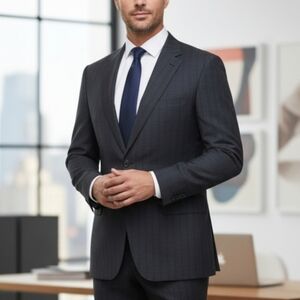 Daks Men's Wool Striped Suit Blazer Black Gray Size 44R